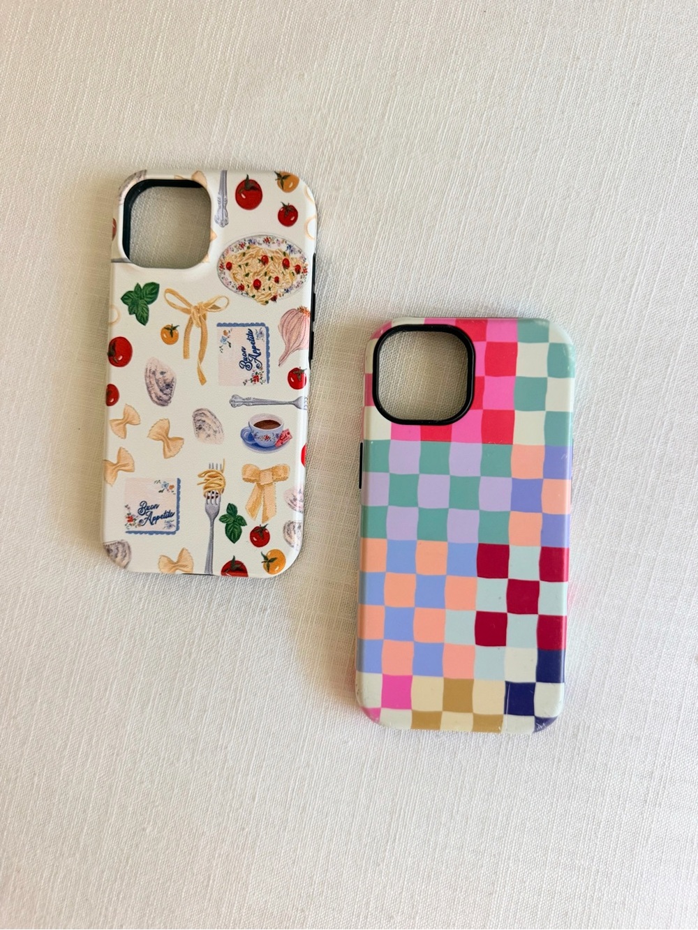 Bundle of 2 iPhone 15 Hybrid Hard Shell Cases, Bon Appetit Amalfi Coast and Rain